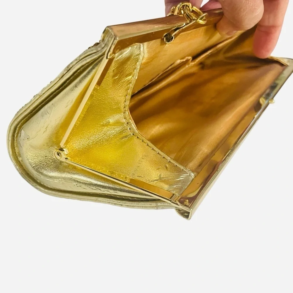 Steve Madden Metallic Gold Animal Print Evening Clutch Purse with Chain Strap